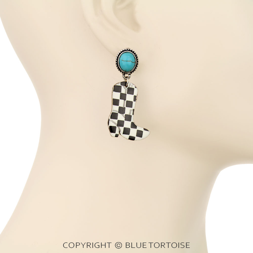 Western Checker Boot Stud Earrings - Image 2