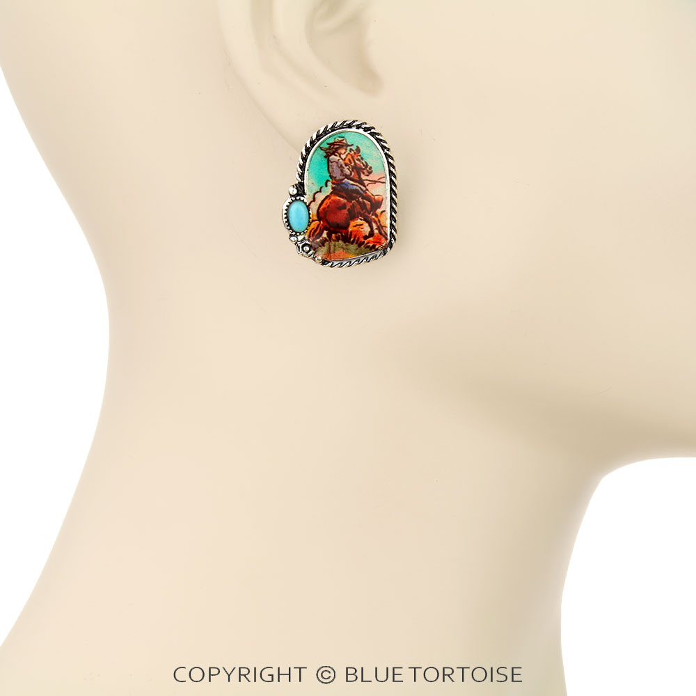 Western Cowgirl Scenery Stud Earrings - Image 2