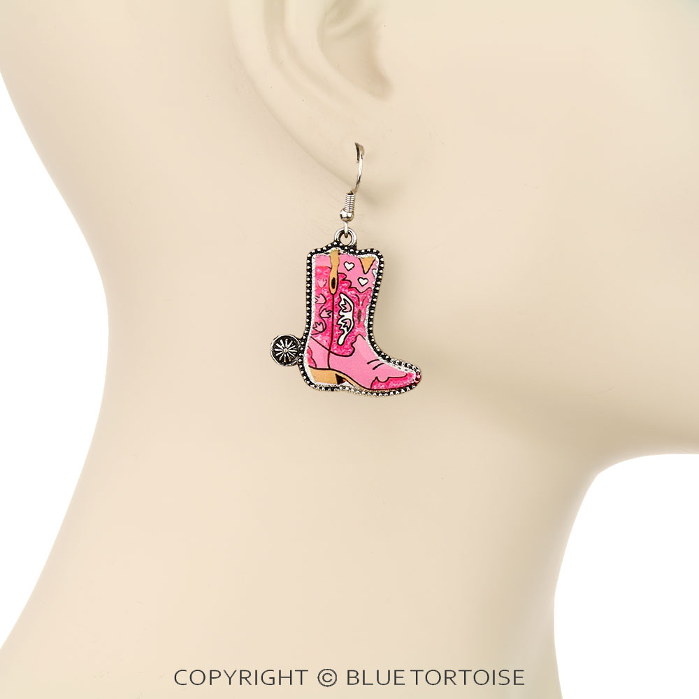 Western Cowboy Boot Print Dangle Earrings - Image 2