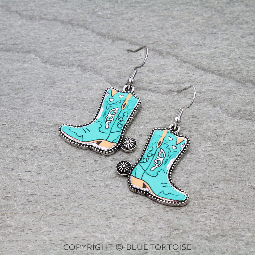 Western Cowboy Boot Print Dangle Earrings
