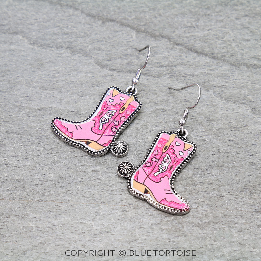 Western Cowboy Boot Print Dangle Earrings