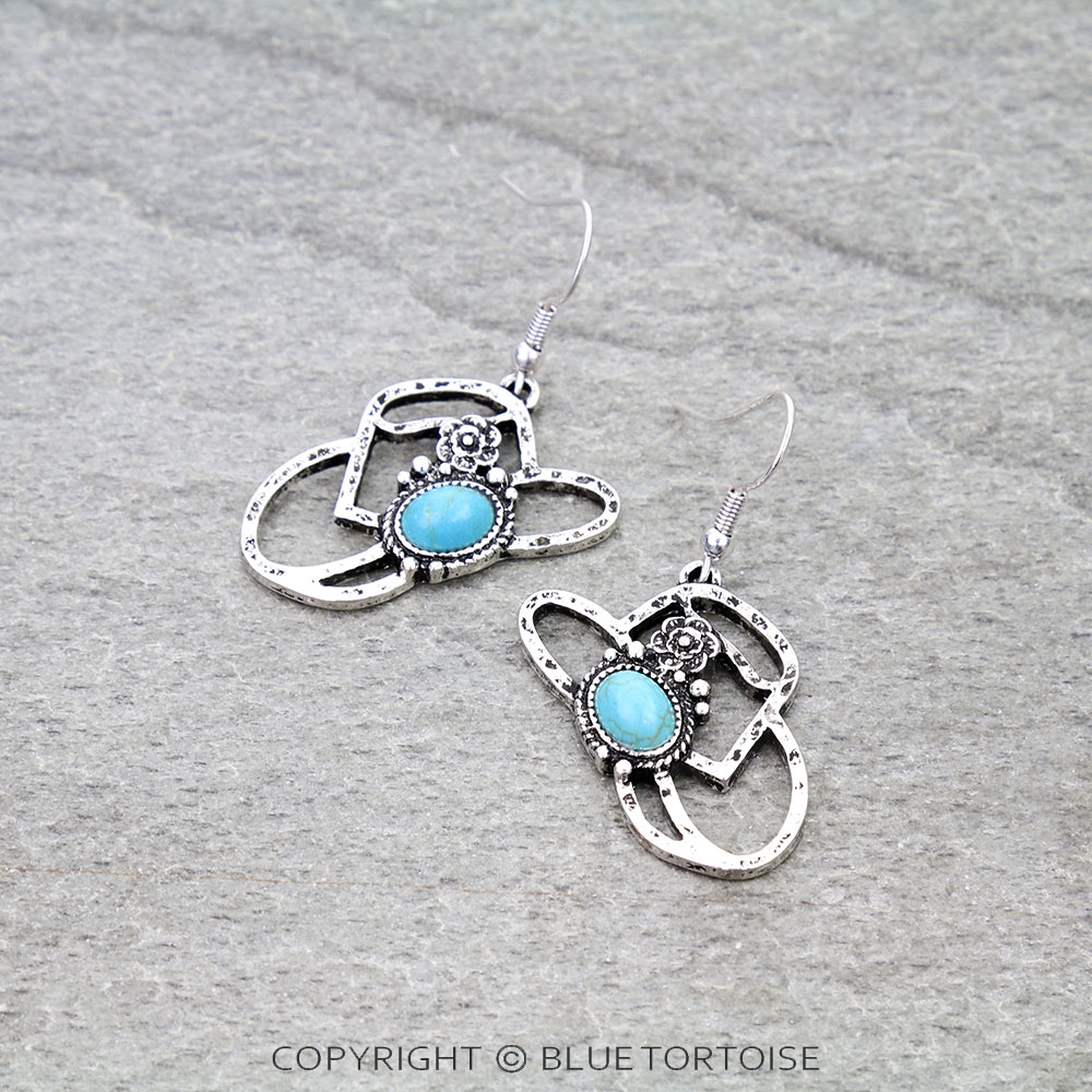 Western Hammered TXR Cowboy Hat Dangle Earrings