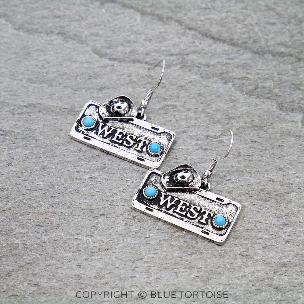 Western License Plate West Dangle Earrings