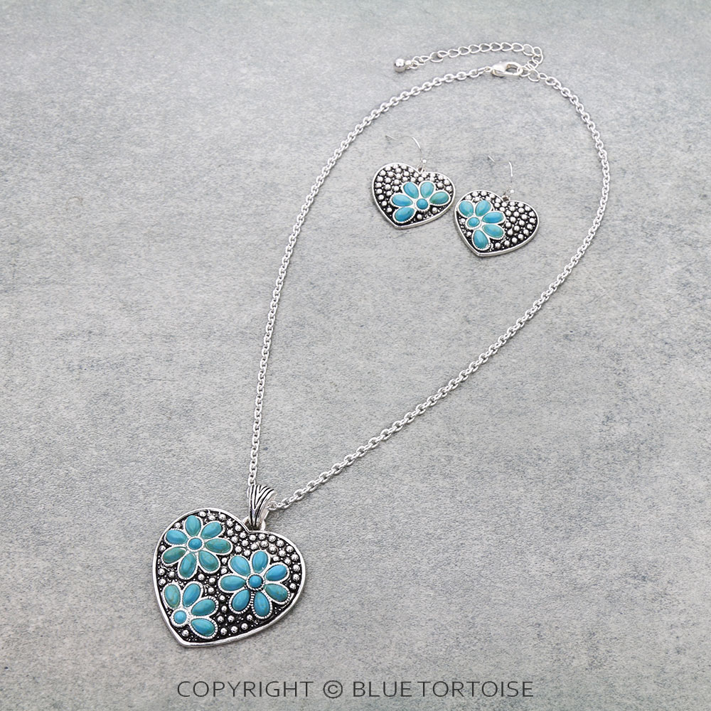Western Filigree Heart with Semi Stone Necklace Set