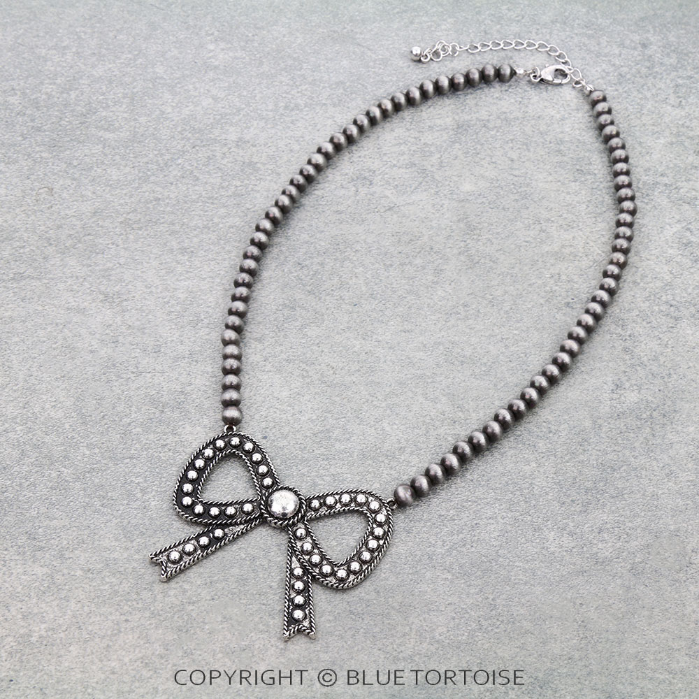 Western Ball TXR Bow Pendant Necklace