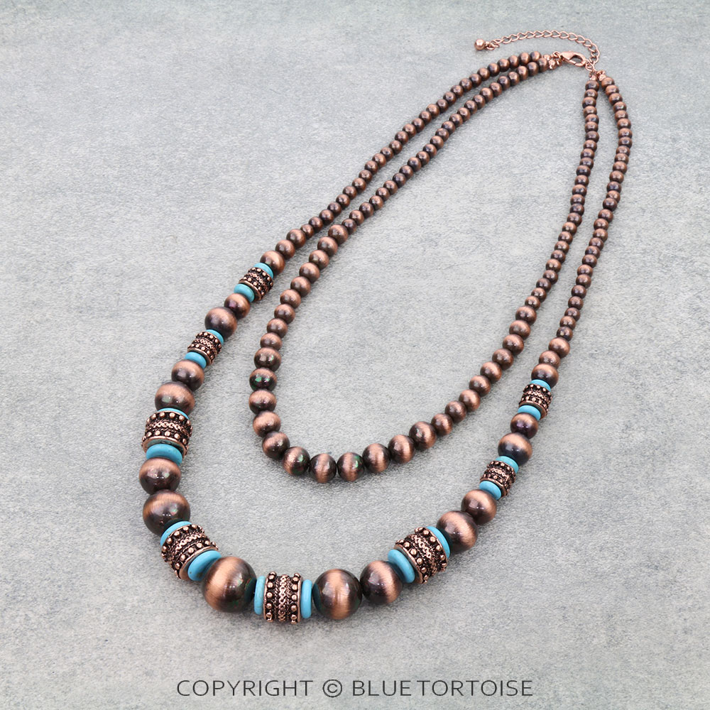 2 Layered Navajo Style Pearl & Bead Necklace