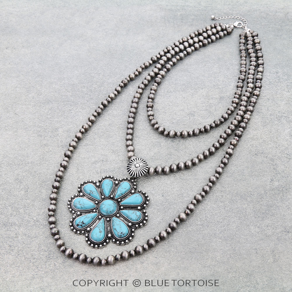3 Layered Western Concho Stone Necklace