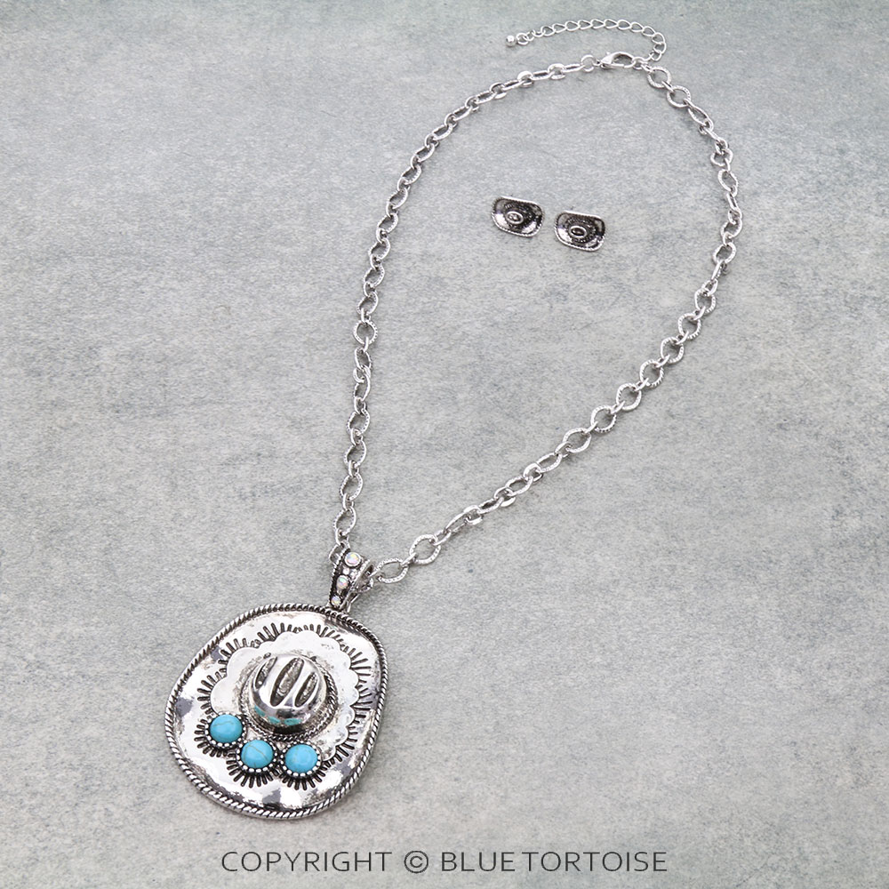 Western Cowboy Hat Necklace Set