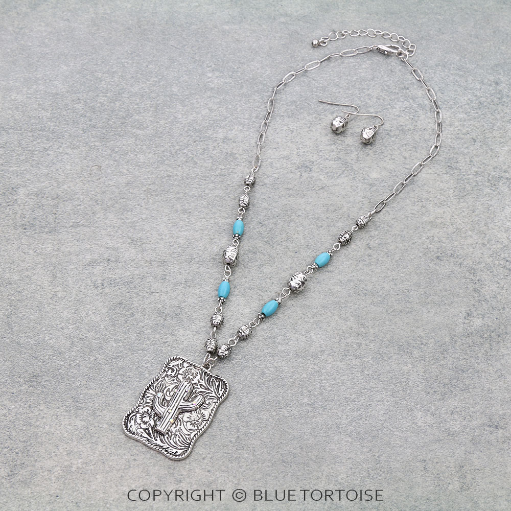 Western Cactus Plate Necklace Set