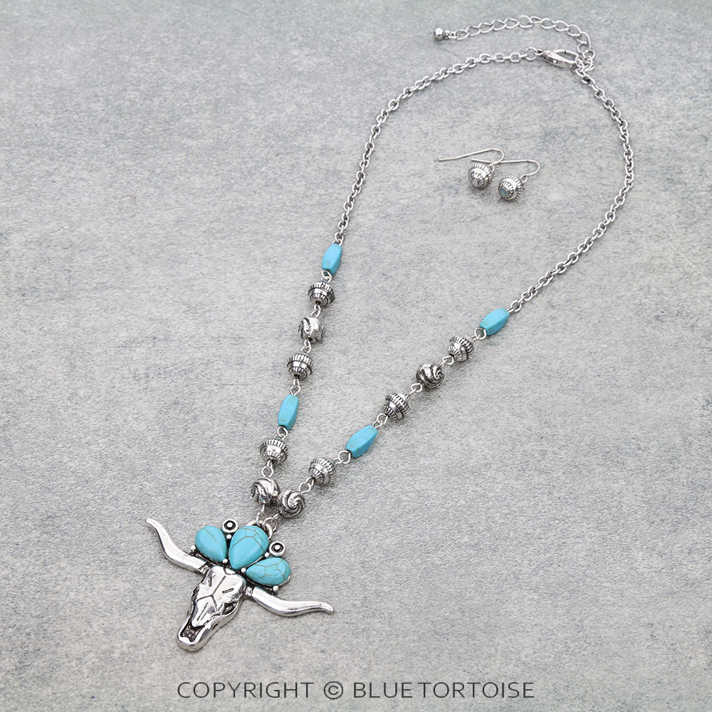 Western Steer Skull Necklace Set