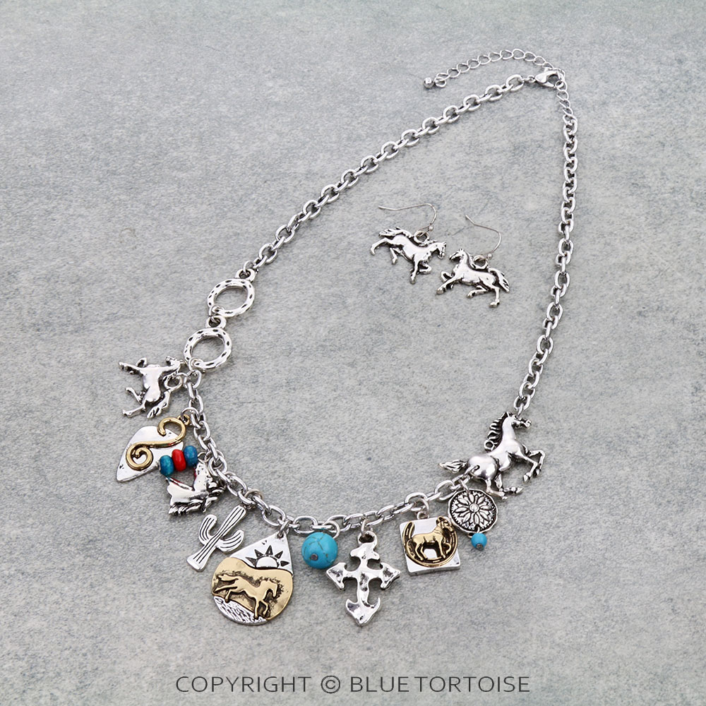 Western Horse Charm Necklace Set