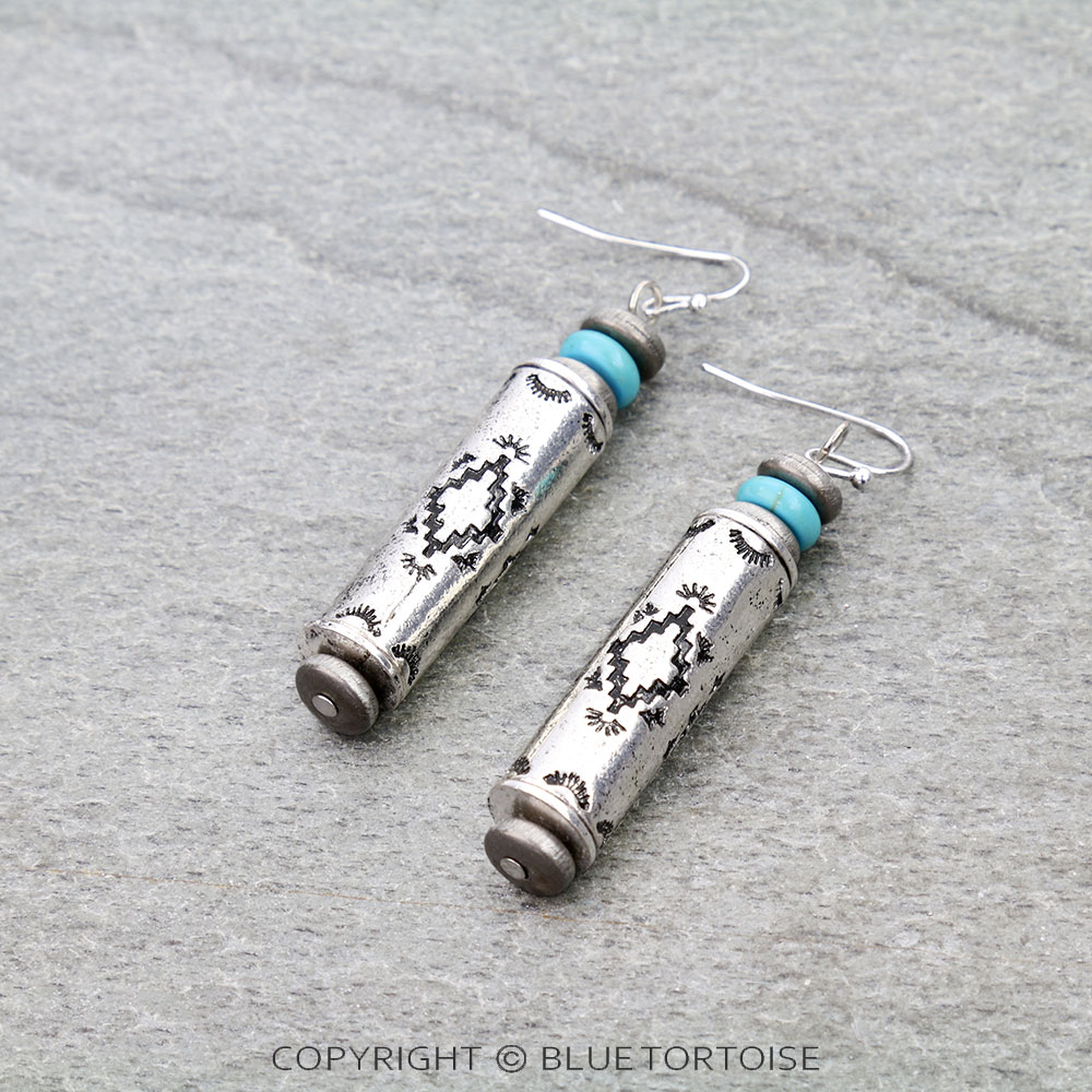 Western Navajo Style Pearl and Aztec Barrel Bead Dangle Earrings