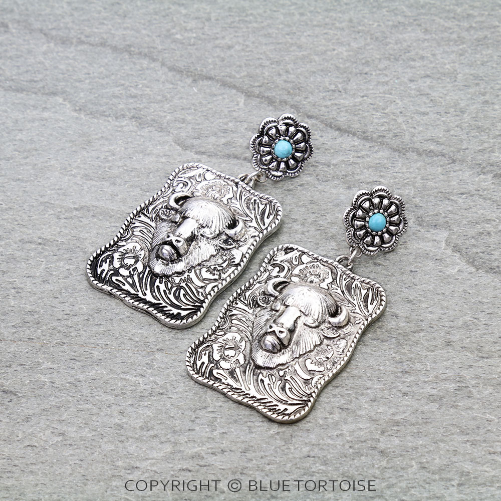 Western Cow Head Plate Stud Earrings