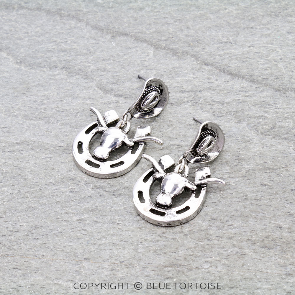 Western Cowboy Hat with Horseshoe Stud Earrings