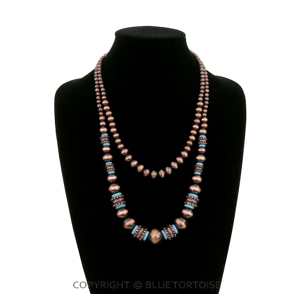 2 Layered Navajo Style Pearl & Bead Necklace - Image 2