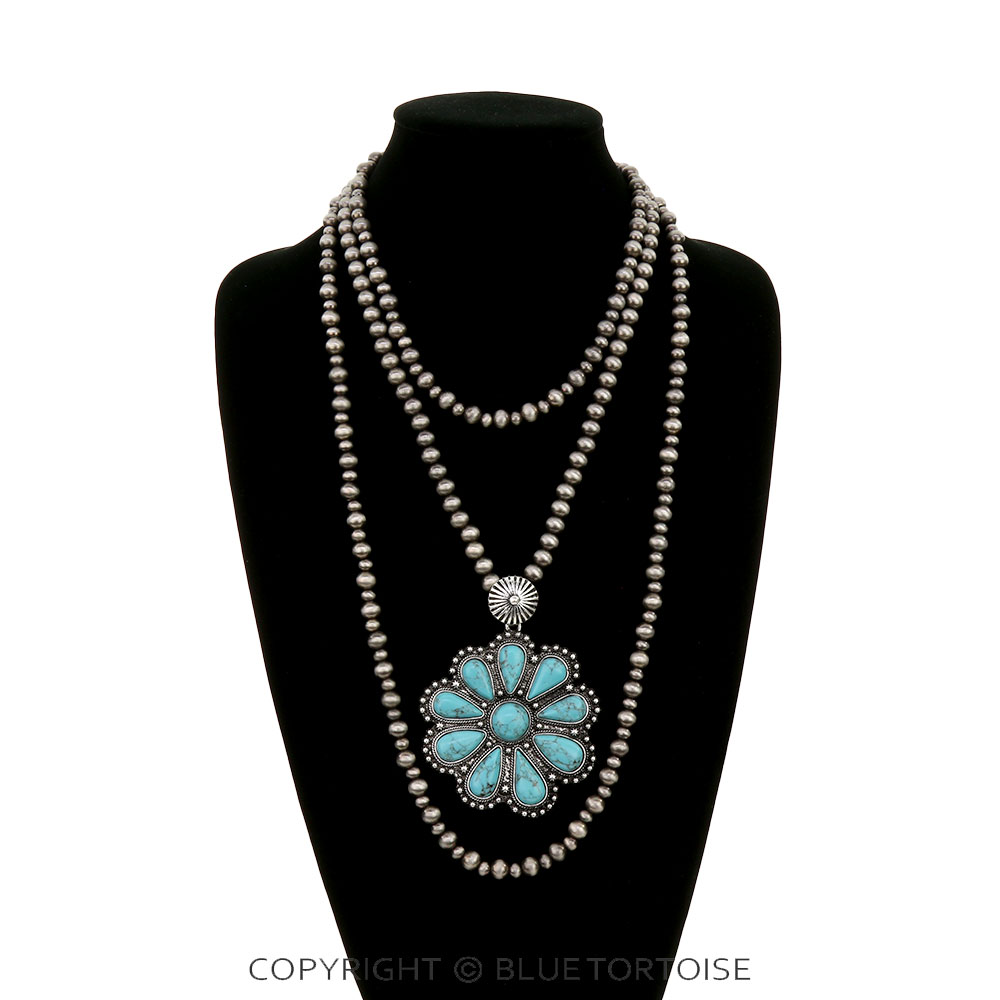 3 Layered Western Concho Stone Necklace - Image 2