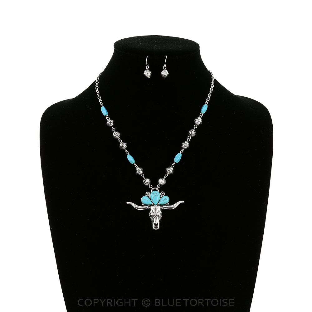 Western Steer Skull Necklace Set - Image 2