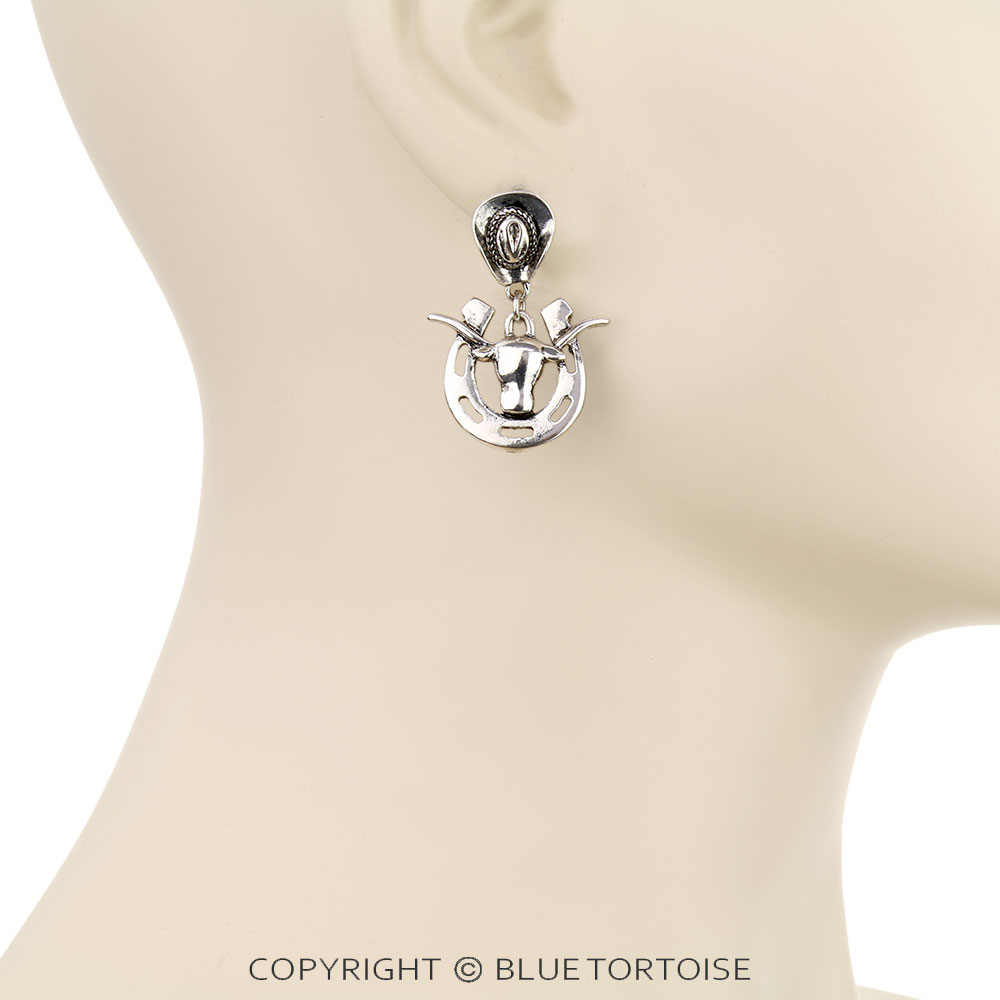 Western Cowboy Hat with Horseshoe Stud Earrings - Image 2