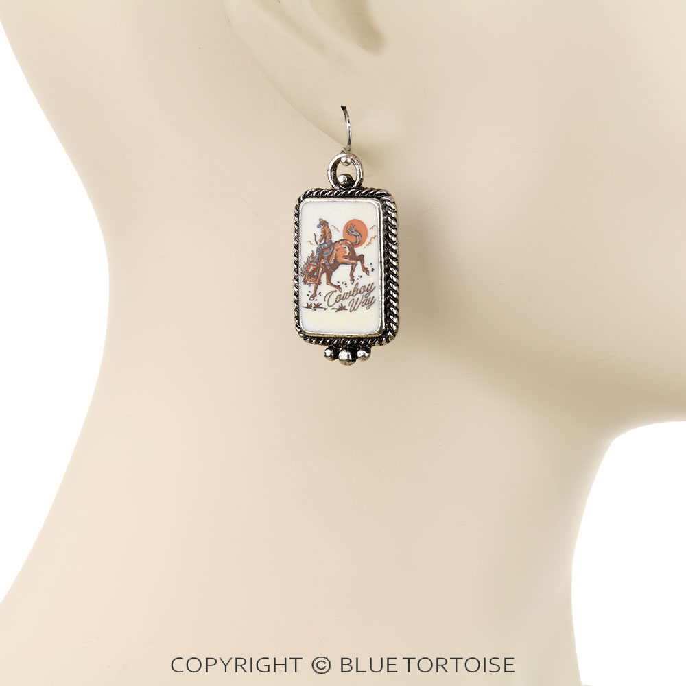 Western Cowboy Way Print Dangle Earrings - Image 2