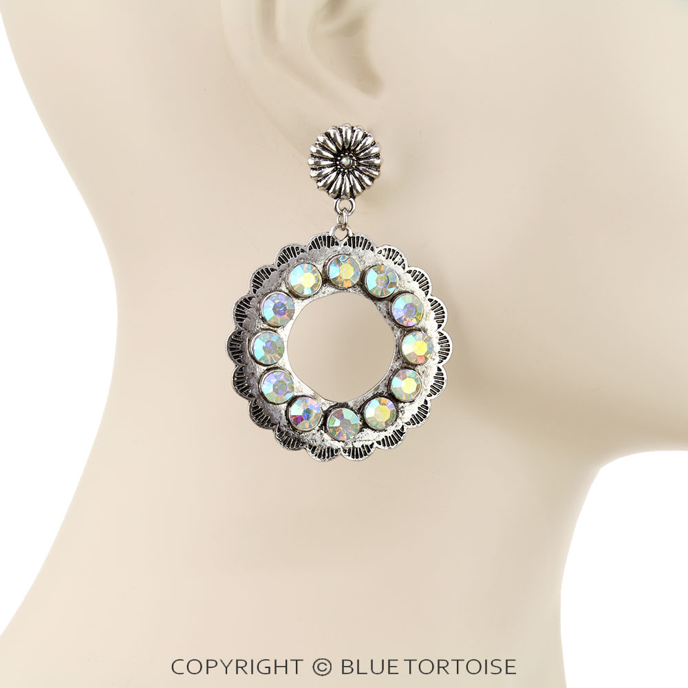 Western Round Stone Concho Stud Earrings - Image 2