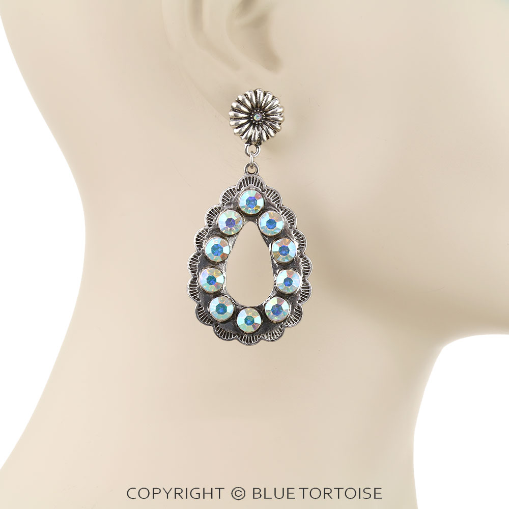 Western Teardrop Stone Concho Stud Earrings - Image 2