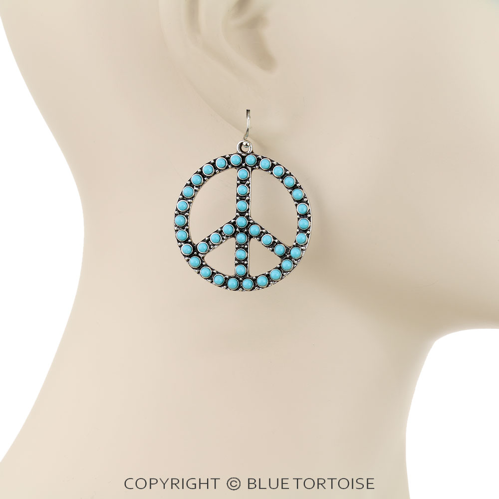 Western Large Peace Sign Dangle Earrings - Image 2