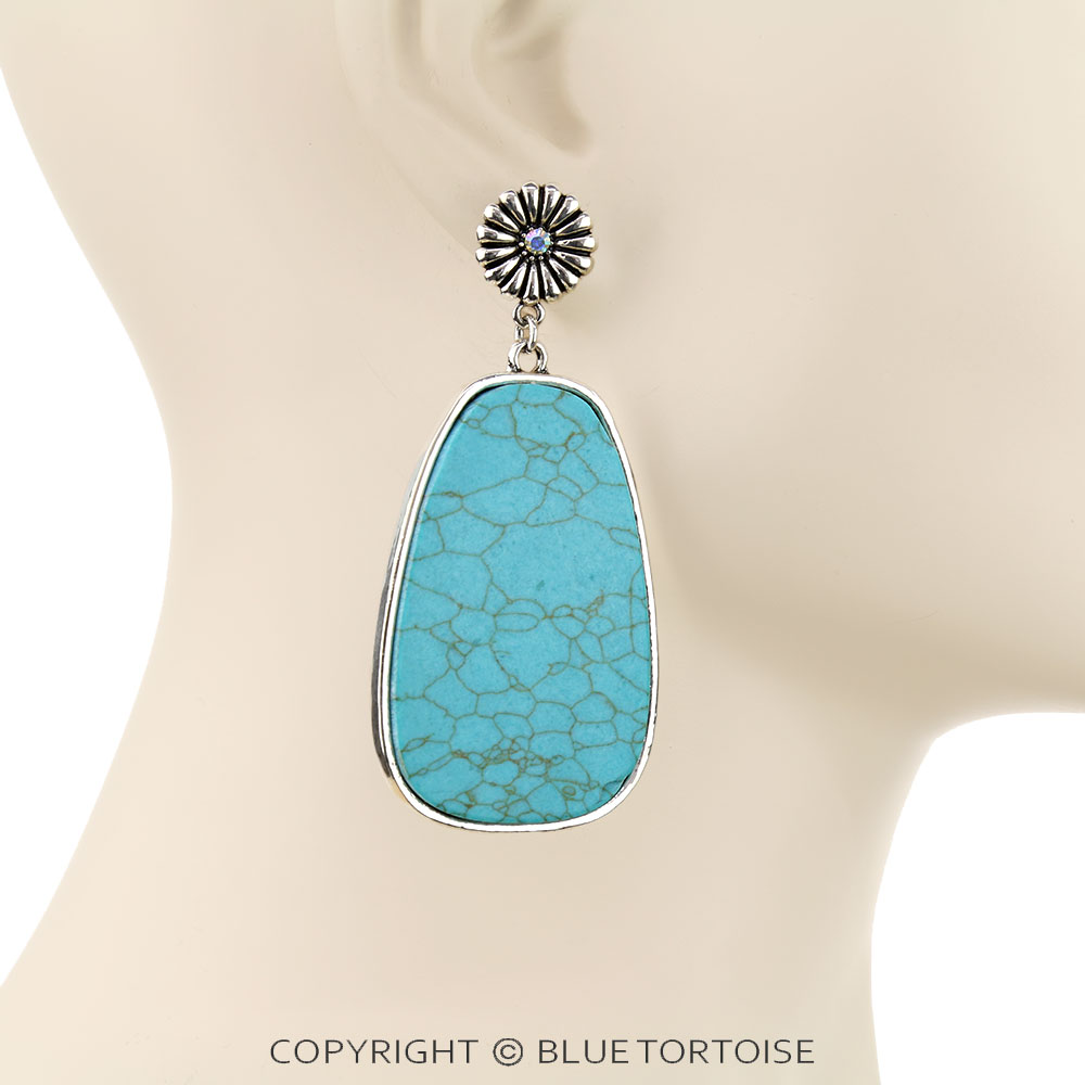 Western Trapezoid Stone Concho Stud Earrings - Image 2