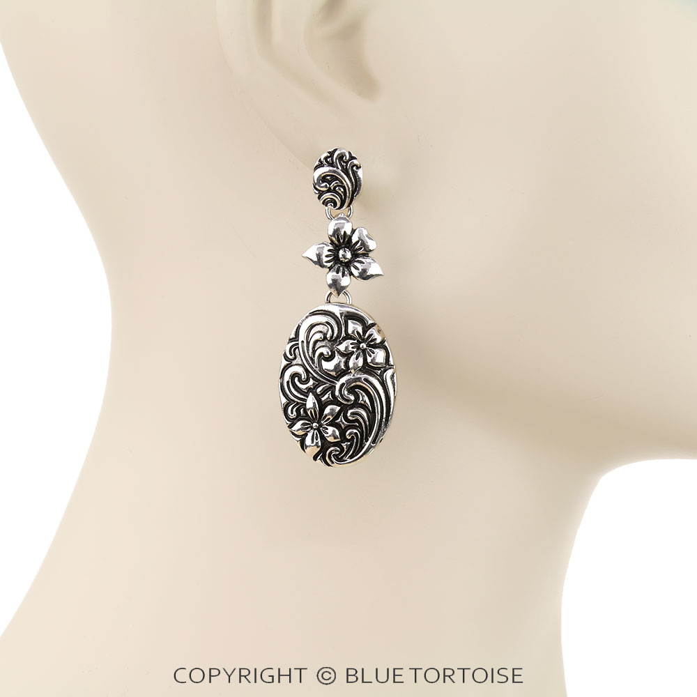 Western Flower Drop Stud Earrings - Image 2