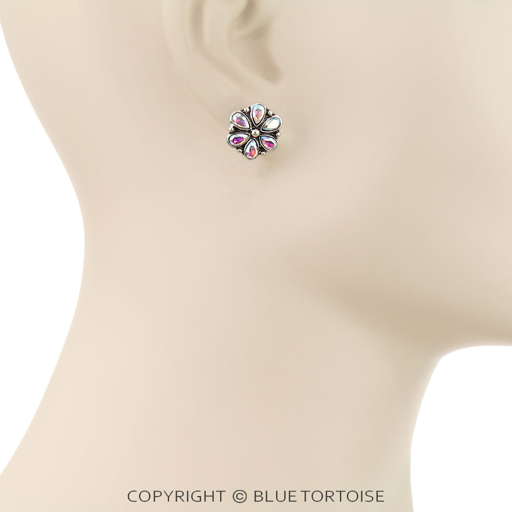 Western Flower Stone Stud Earrings - Image 2