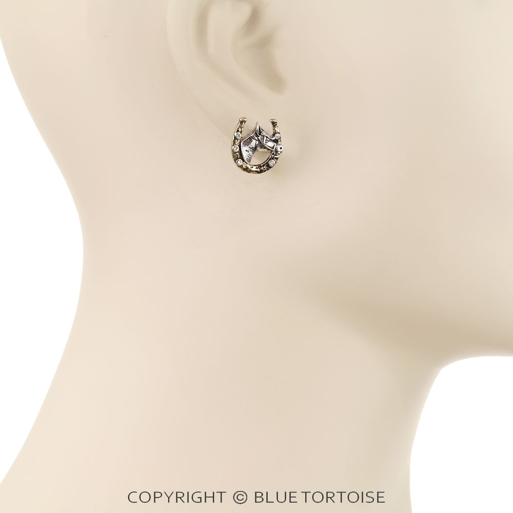 Western Horse & Horseshoe Stud Earrings - Image 2