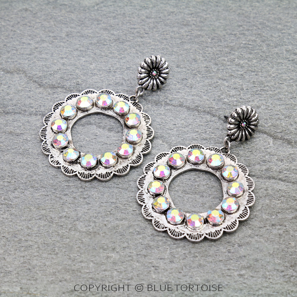 Western Round Stone Concho Stud Earrings