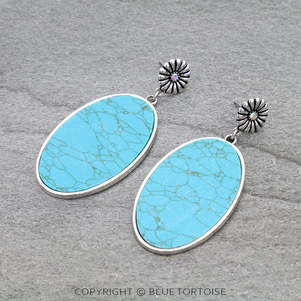Western Oval Stone Concho Stud Earrings
