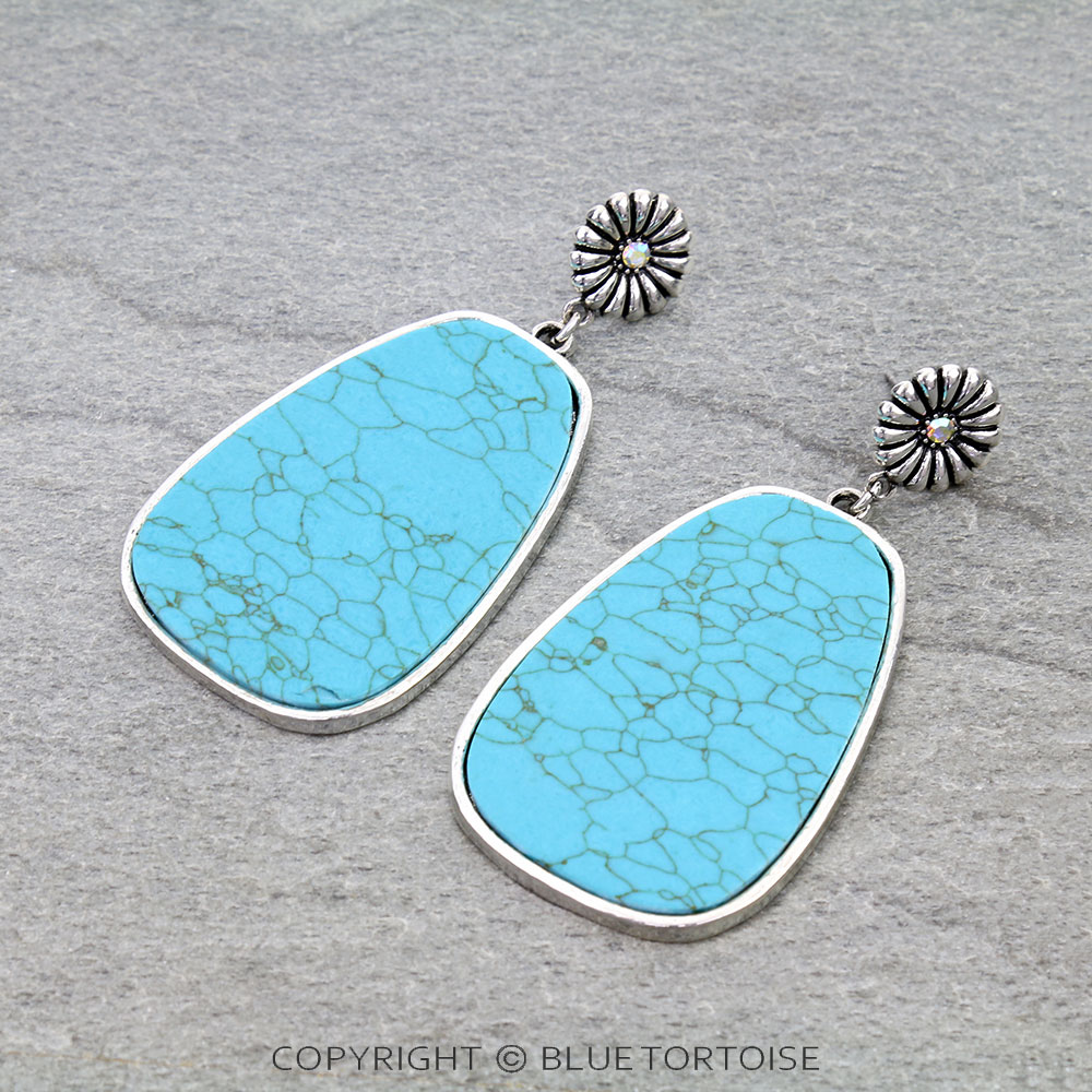 Western Trapezoid Stone Concho Stud Earrings