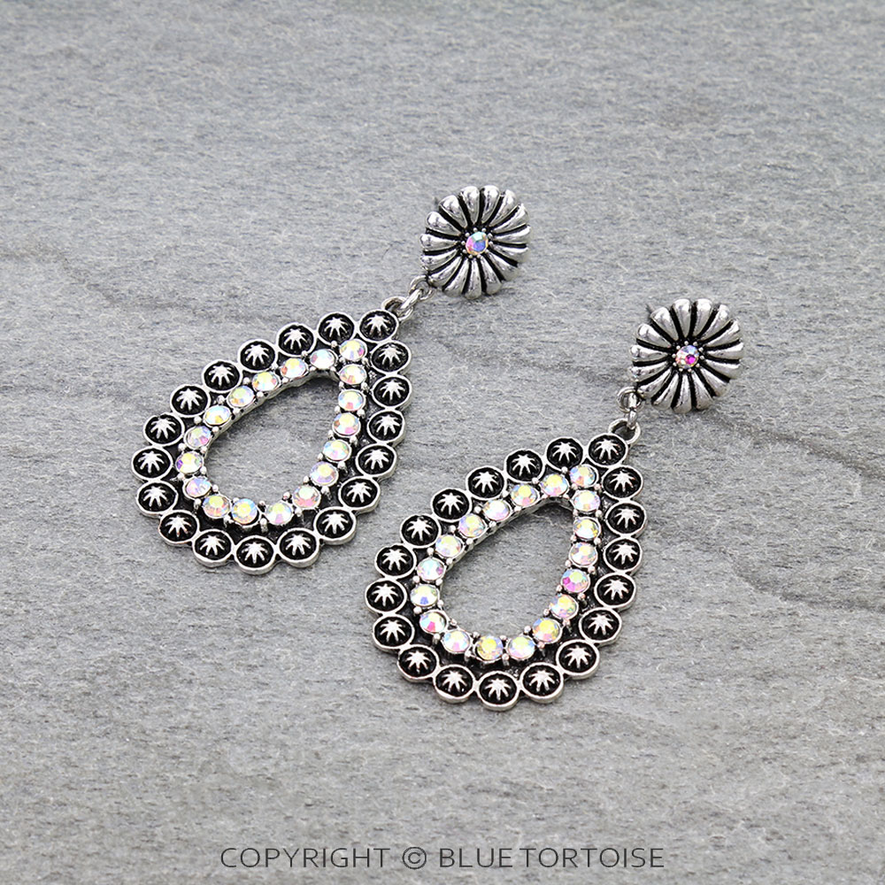 Western Teardrop Stone Concho Stud Earrings