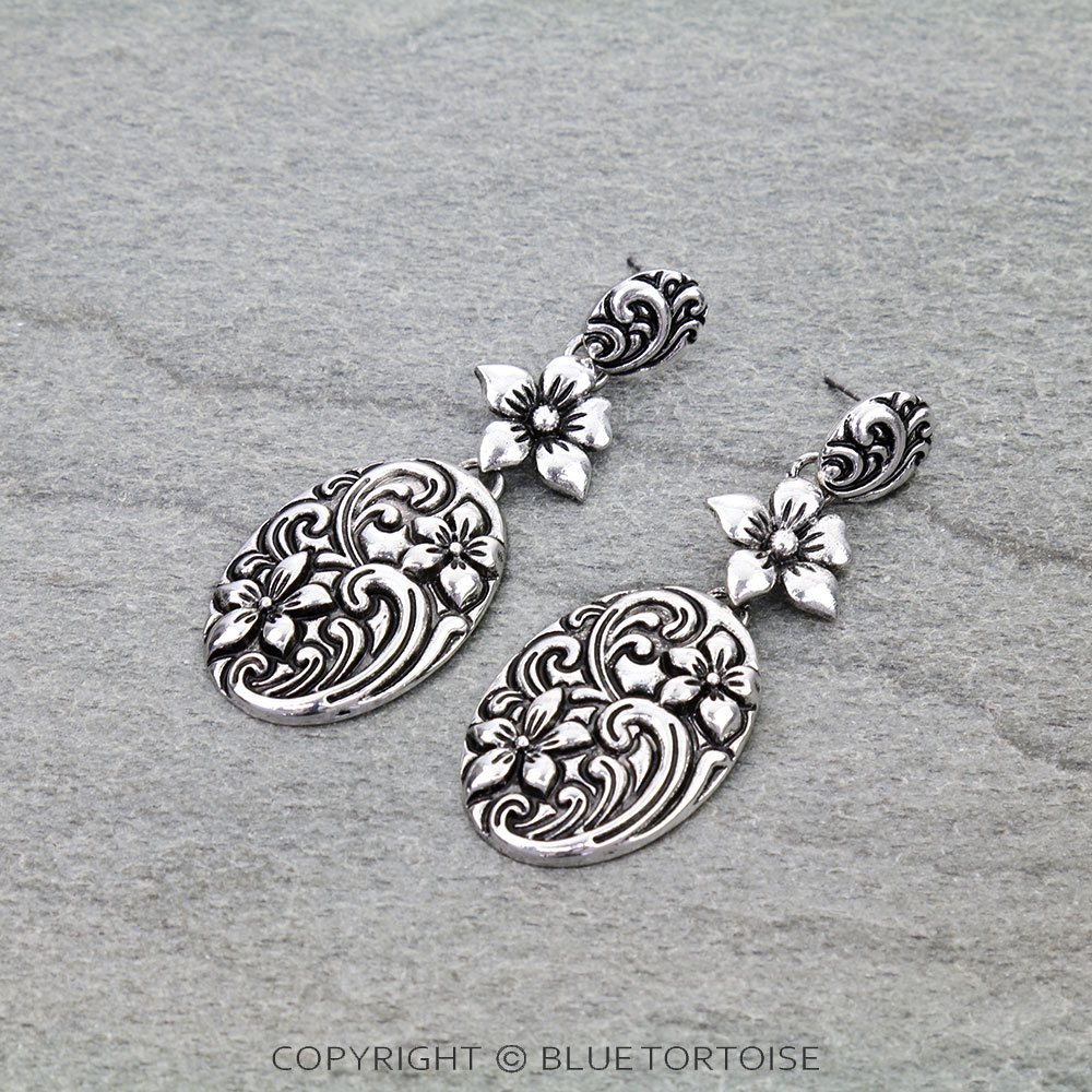 Western Flower Drop Stud Earrings