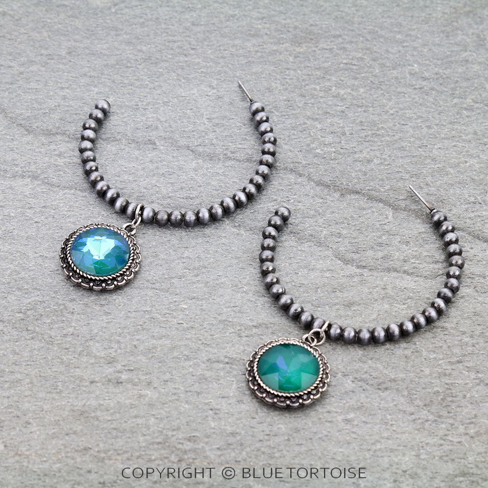 Navajo Style Pearl with Stone Hoop Earrings