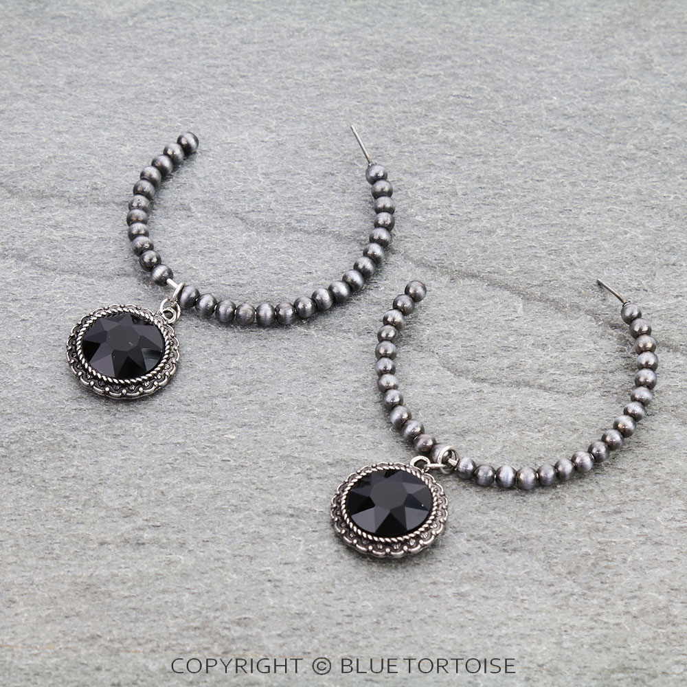 Navajo Style Pearl with Stone Hoop Earrings
