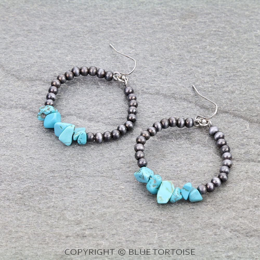 Navajo Style Pearl with Chip Stone Dangle Earrings