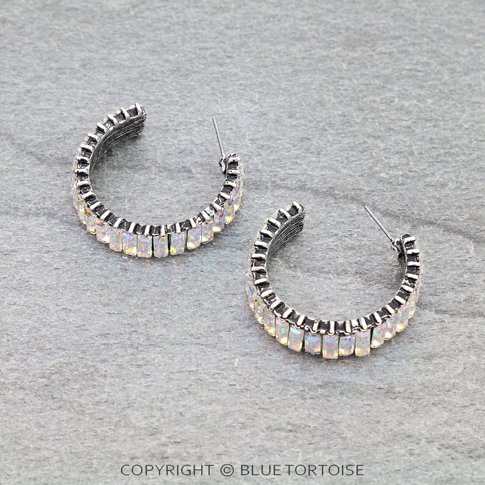 Western Rectangle Stone Hoop Earrings