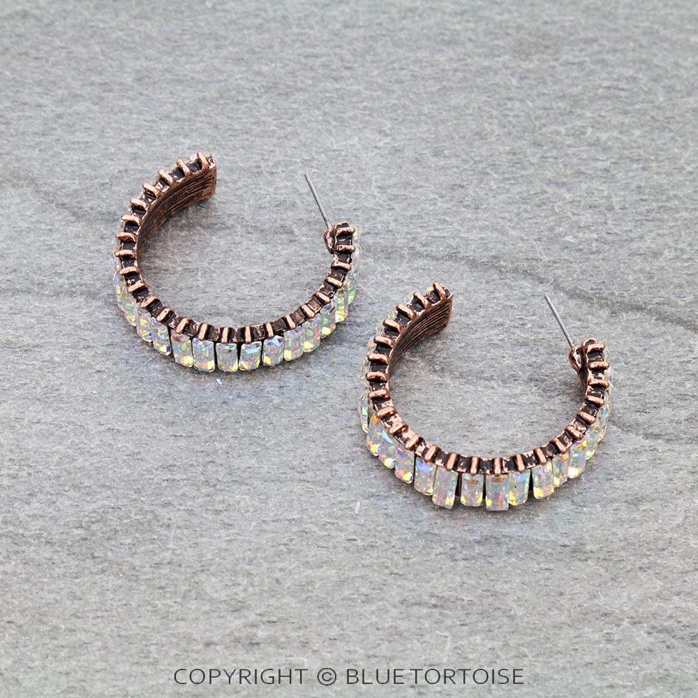 Western Rectangle Stone Hoop Earrings