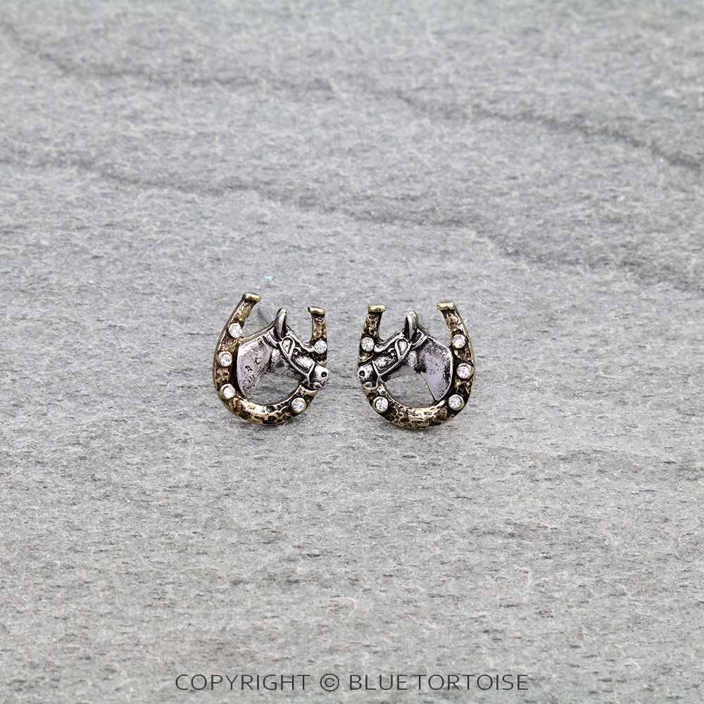 Western Horse & Horseshoe Stud Earrings