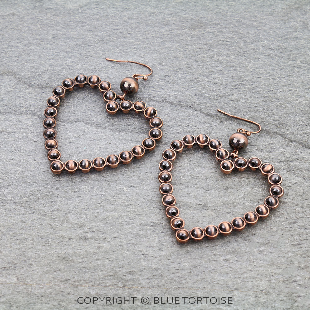 Navajo Style Pearl Heart Outline Dangle Earrings