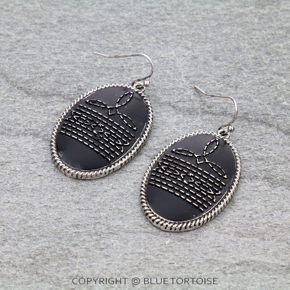 Western Oval Boot Stitch Dangle Earrings