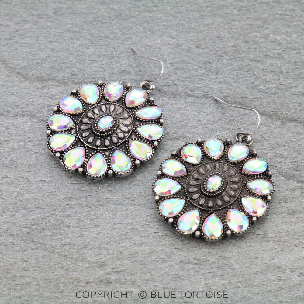 Western Concho Stone Dangle Earrings