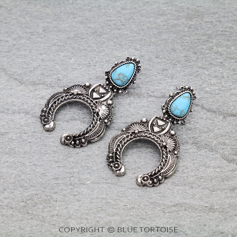 Western Squash Blossom Stone Stud Earrings