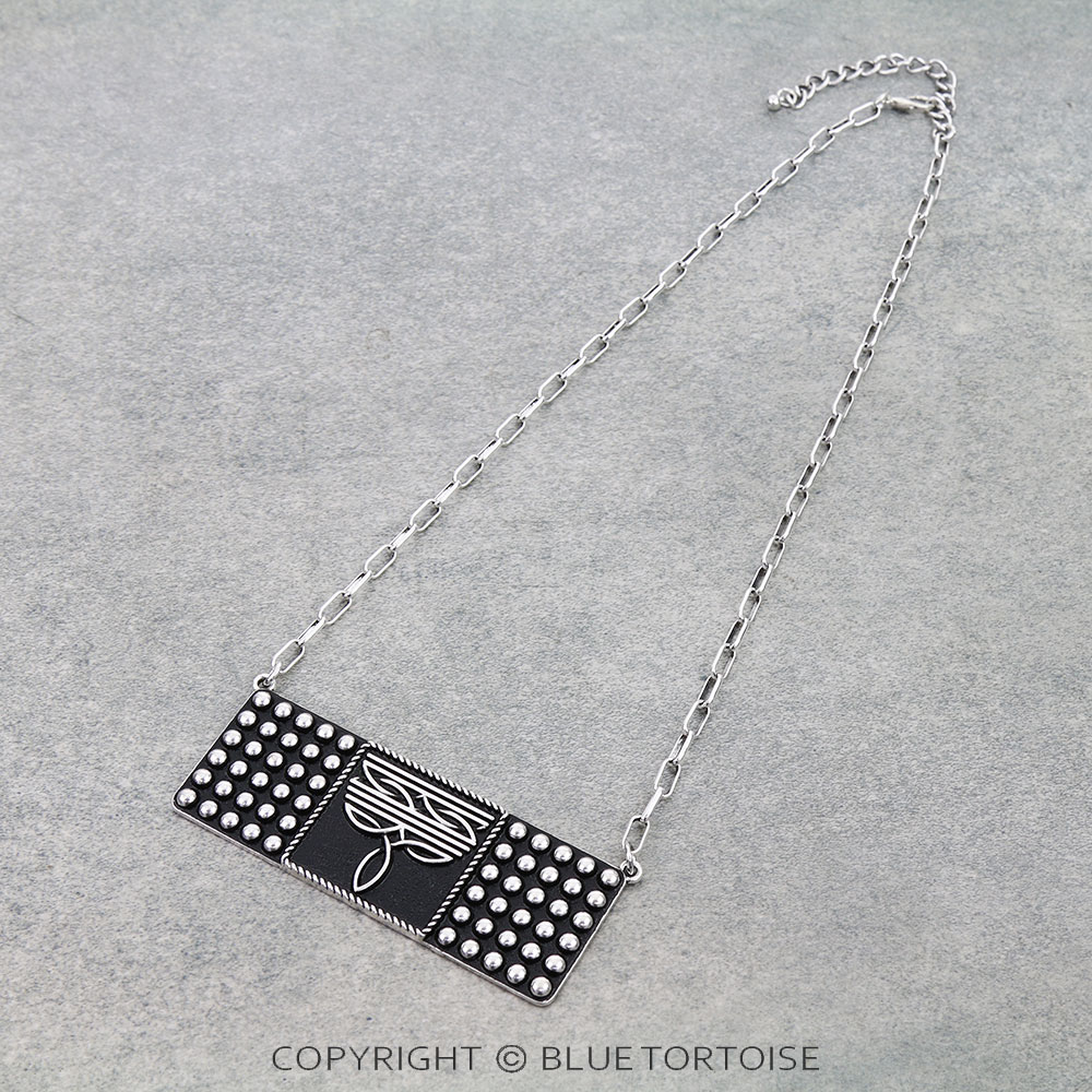 Western Boot Stitched Metal Plate Necklace