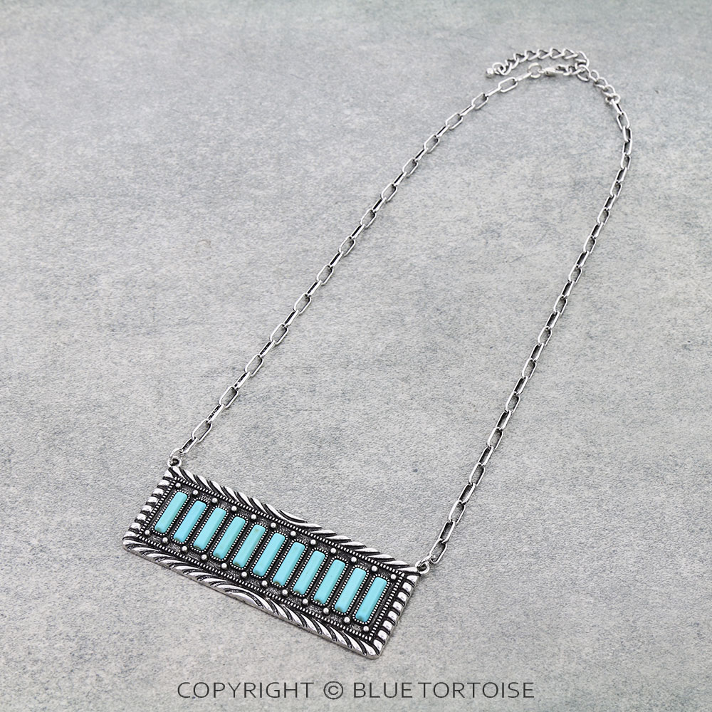 Western Stone Metal Plate Necklace