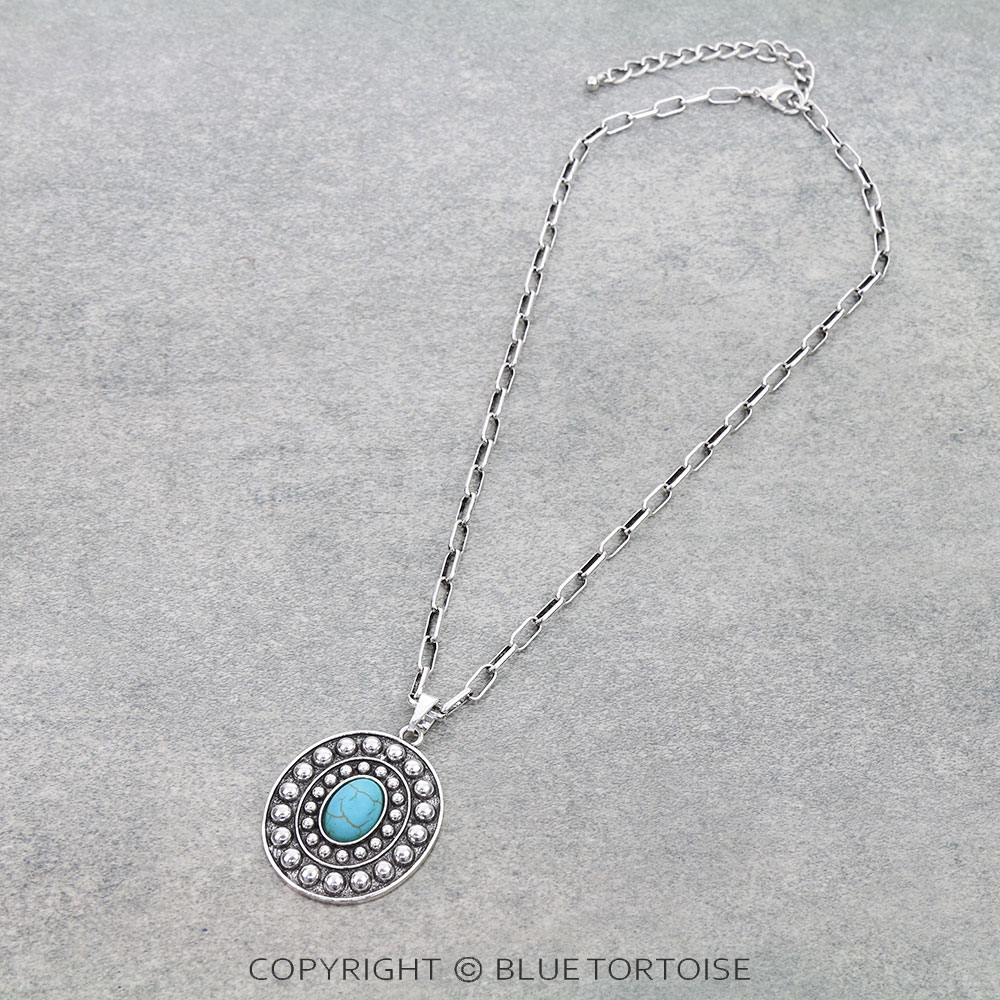 Western Oval Concho Stone Necklace