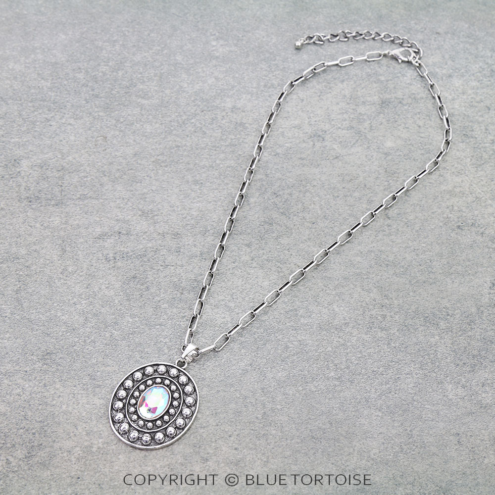 Western Oval Concho Stone Necklace