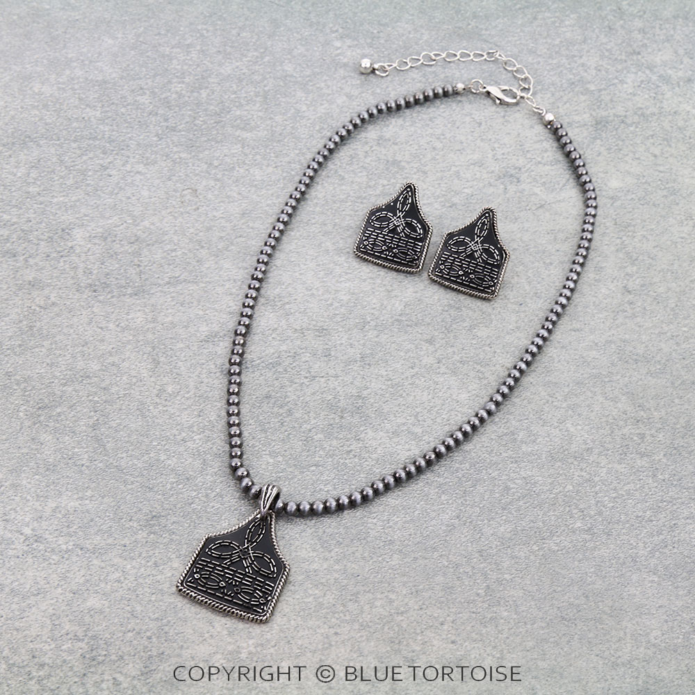 Western Boot Stitched Ear Tag Necklace Set